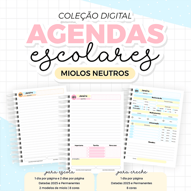 Arquivo Agendas Escolares 2025 Miolos Neutros - LETTERINHAS 1