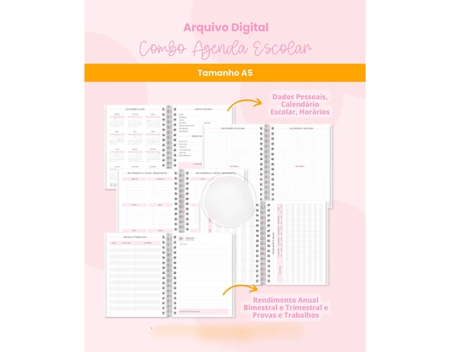 Arquivo Combo Agenda Escolar A5 e Quadrada - BRANCO PAPEL 7