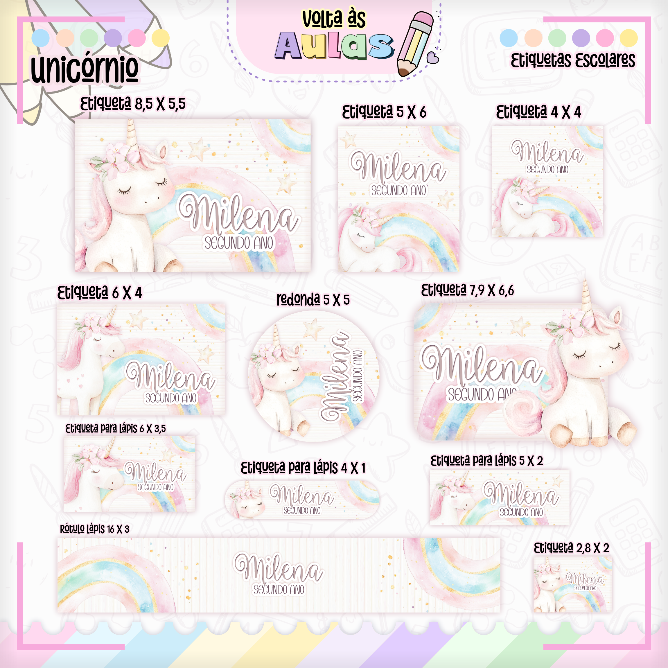 Arquivo Etiqueta Escolar Unicórnio - LINA 1