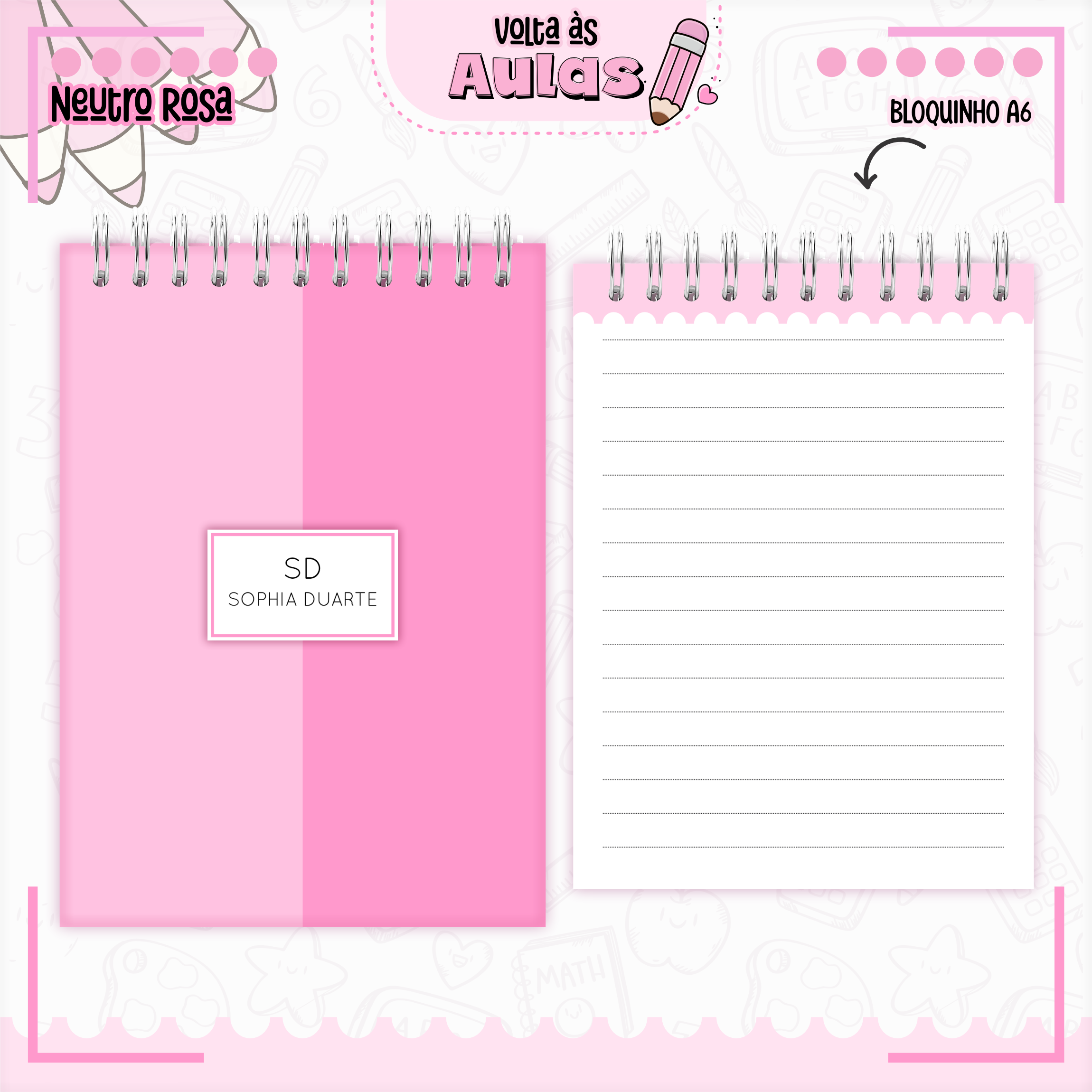 Arquivo Encadernação Kit Escolar Neutro Rosa - Lina Criativa 8