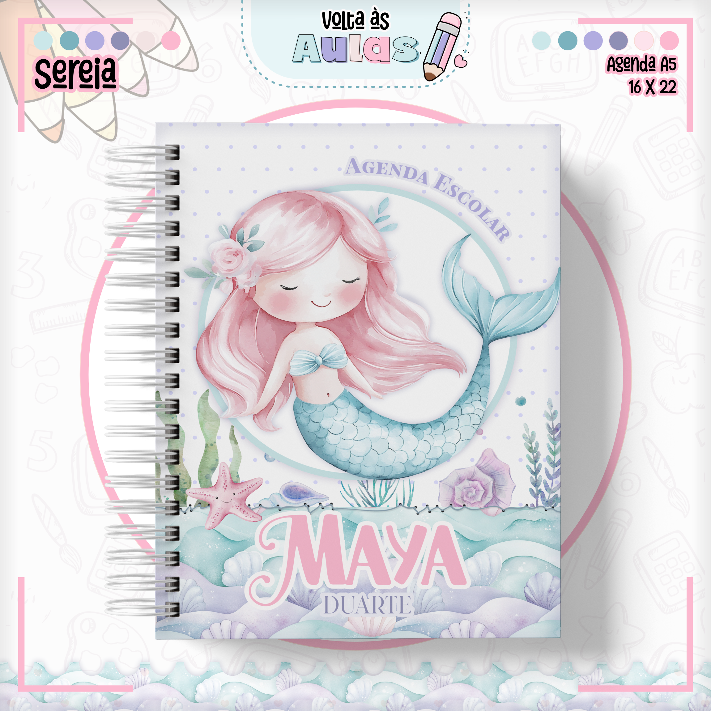 Arquivo Encadernação Kit Escolar Sereia - Lina Criativa 9