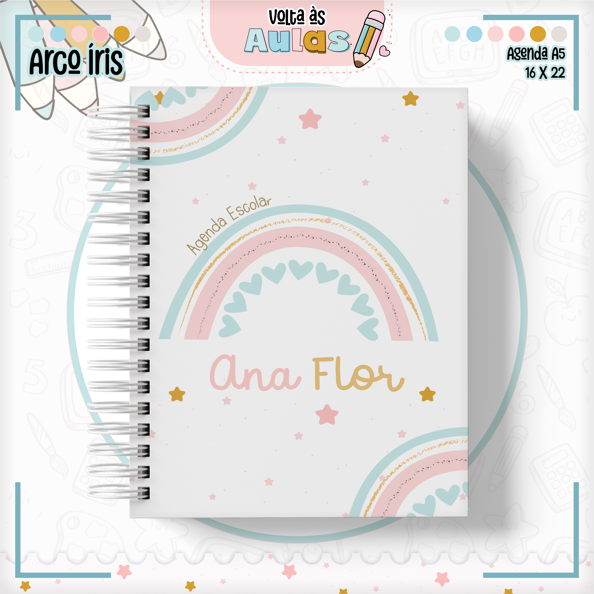 Arquivo Encadernação Kit Escolar Arco-Íris Menina - Lina Criativa 3
