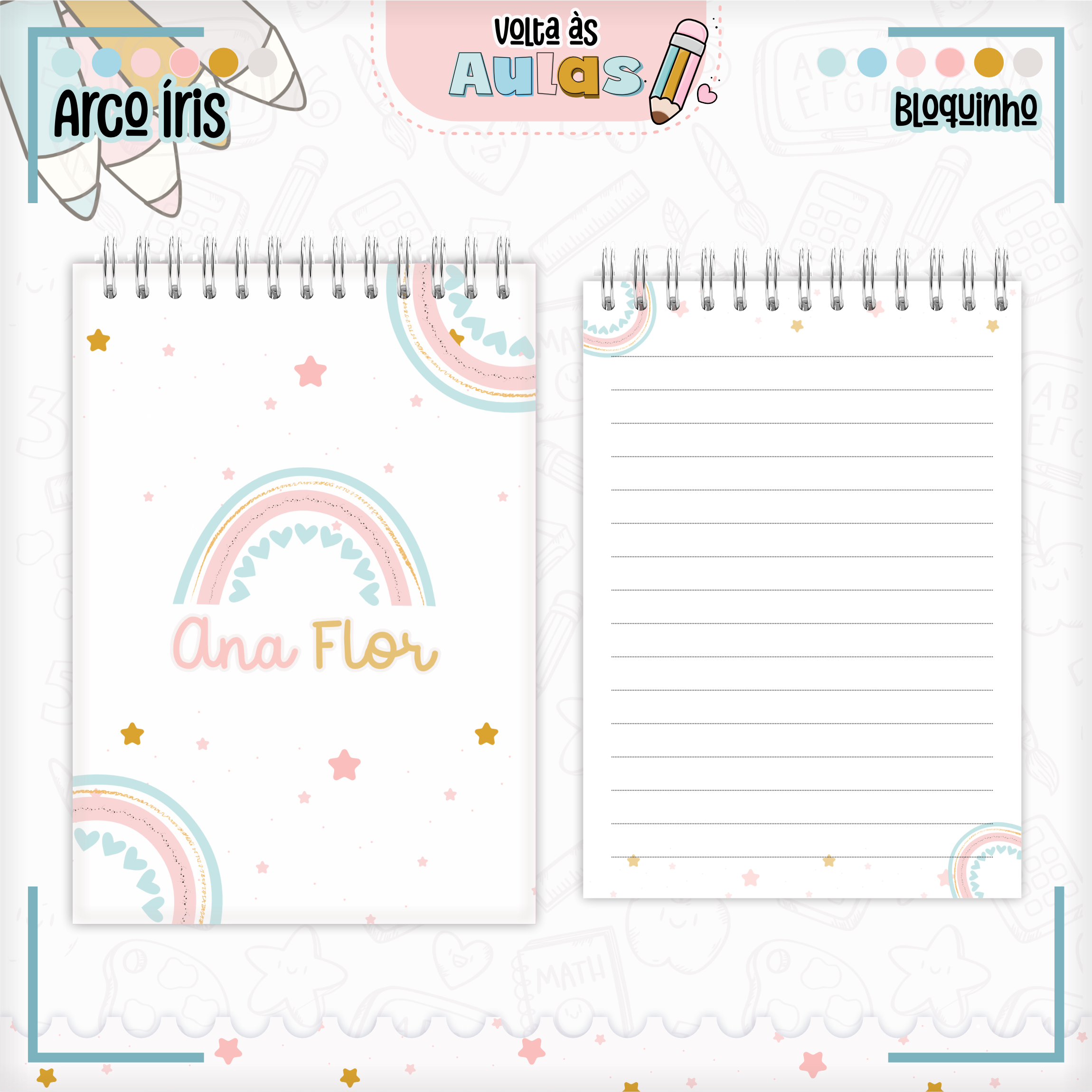 Arquivo Encadernação Kit Escolar Arco-Íris Menina - Lina Criativa 7
