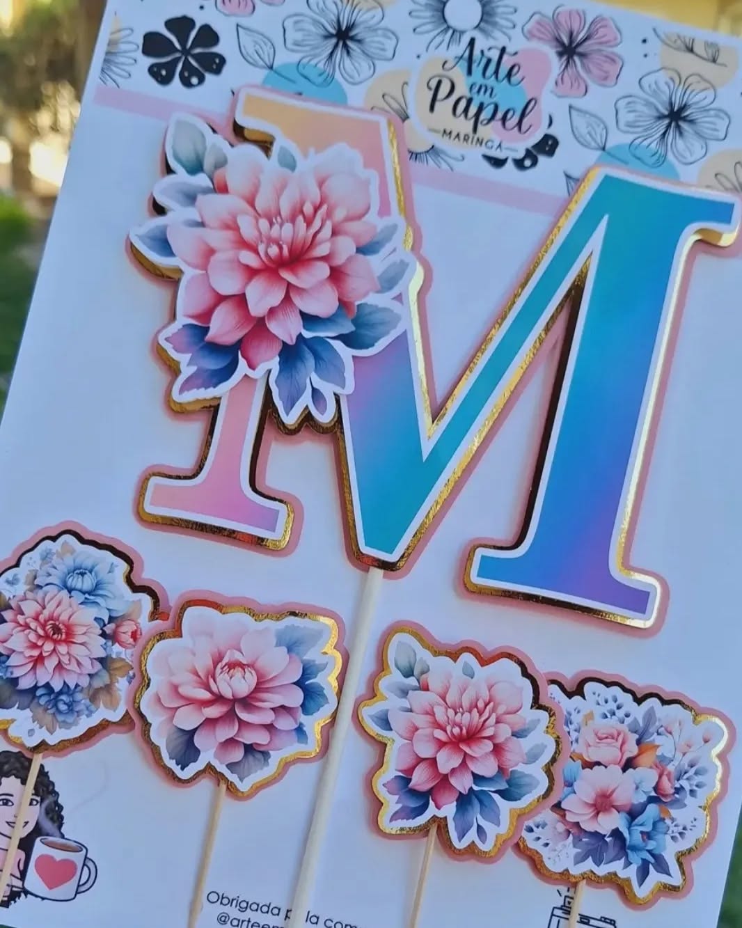Arquivo Topo de bolo Letras Floral - Art em Papel 1