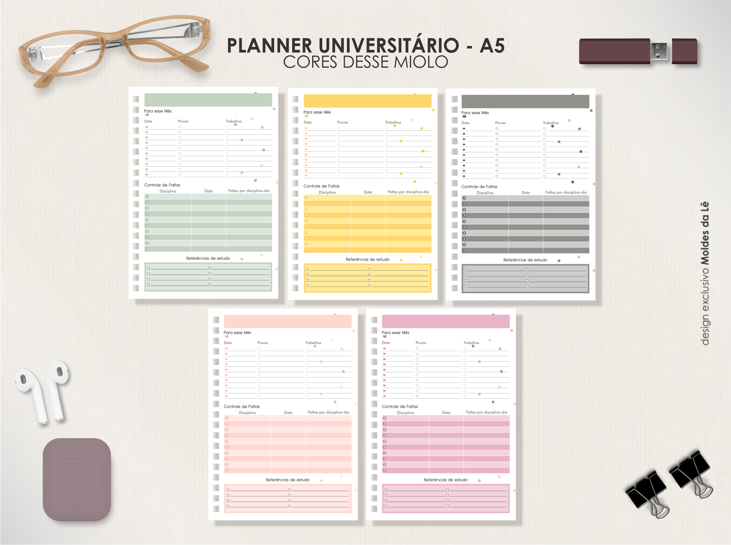 Arquivo coleção mística planner universitario A5 horizontal Datado 2025 - Moldes da Le 3