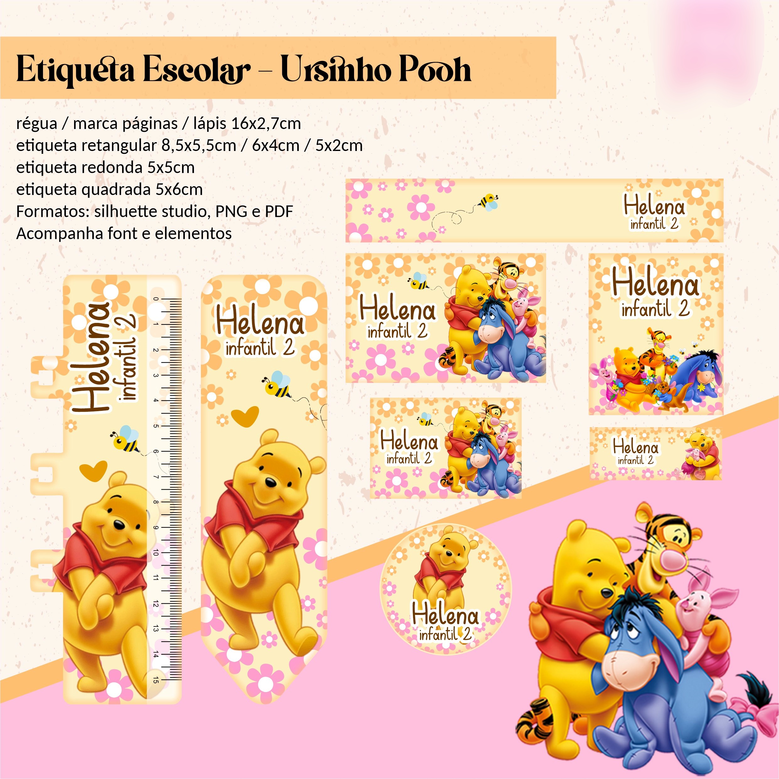 Arquivo Etiqueta Escolar Ursinho Pooh - BM ARQUIVOS 1