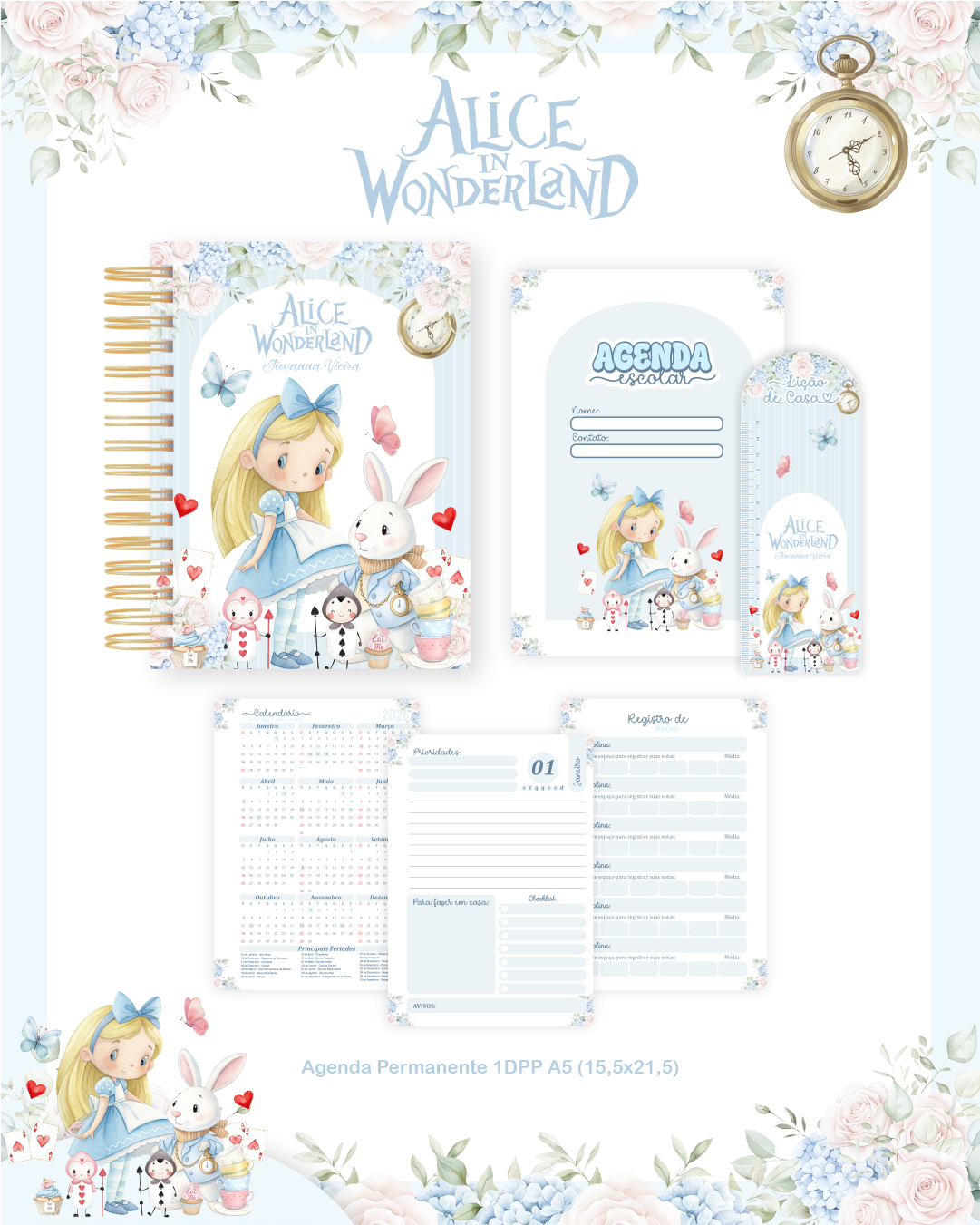 Arquivo Encadernação Escolar 2026 Alice no Pais das Maravilhas - Pamella Vieira 4