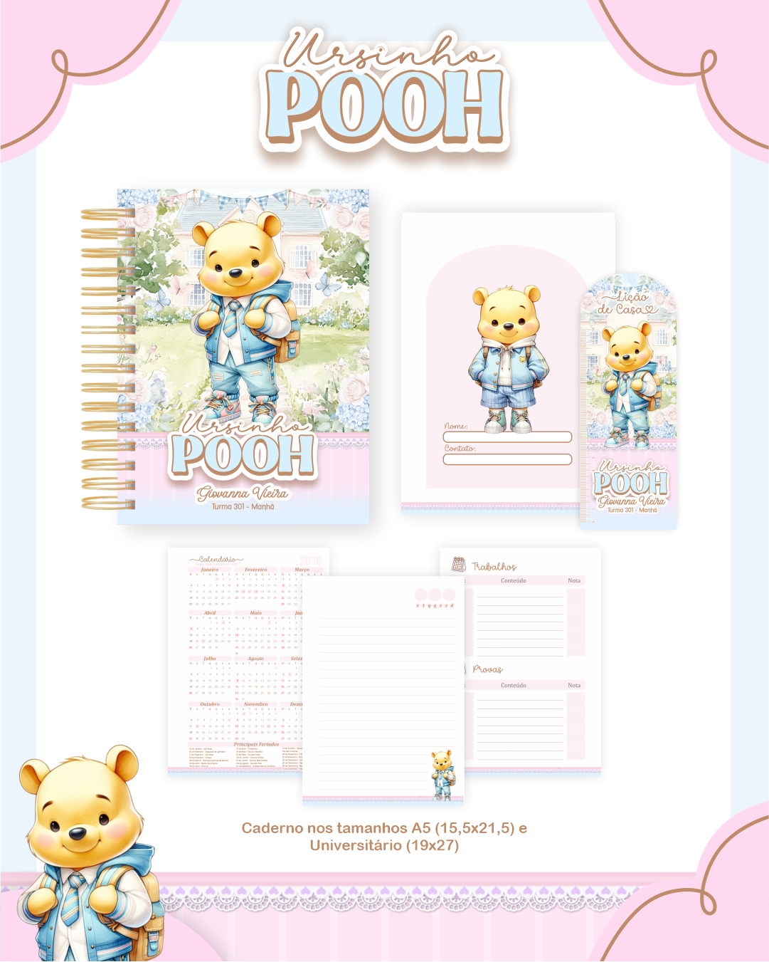 Arquivo Encadernação Escolar 2026 Ursinho Pooh - Pamella Vieira 2