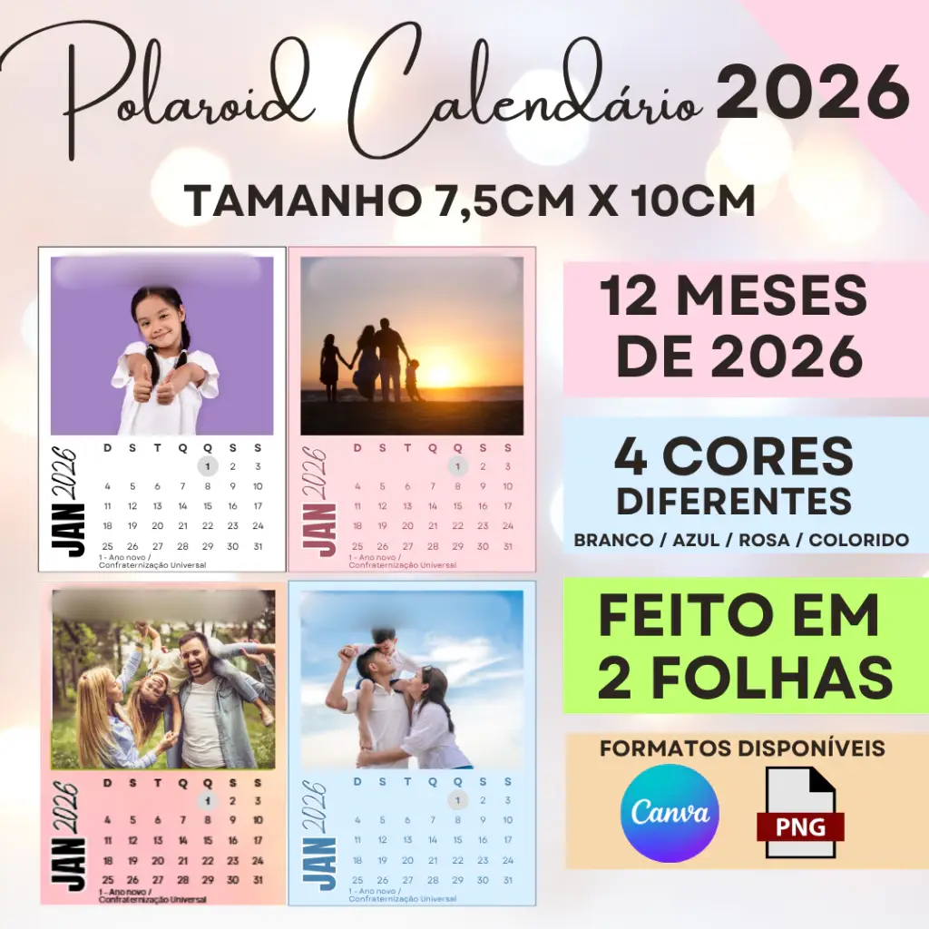 Arquivo Molde Calendário Polaroid 2026 - FADINHA FAZ ARTE 1