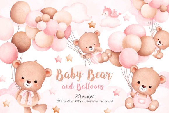 Arquivo Kit Digital Ursinhas Rosa com balões  1