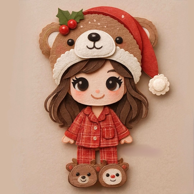 Arquivo Natal Topo de Bolo Menina com Pijama de Rena (Em camadas) 1