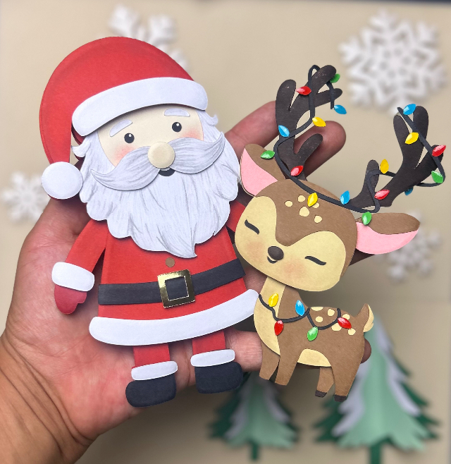 Arquivo Natal Topo de Bolo Papai Noel e Rena (Em camadas) 1