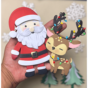 Arquivo Natal Topo de Bolo Papai Noel e Rena (Em camadas)