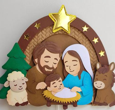 Arquivo Natal Topo de Bolo Feliz Natal Cristão Presépio - Topper de Luxo  1