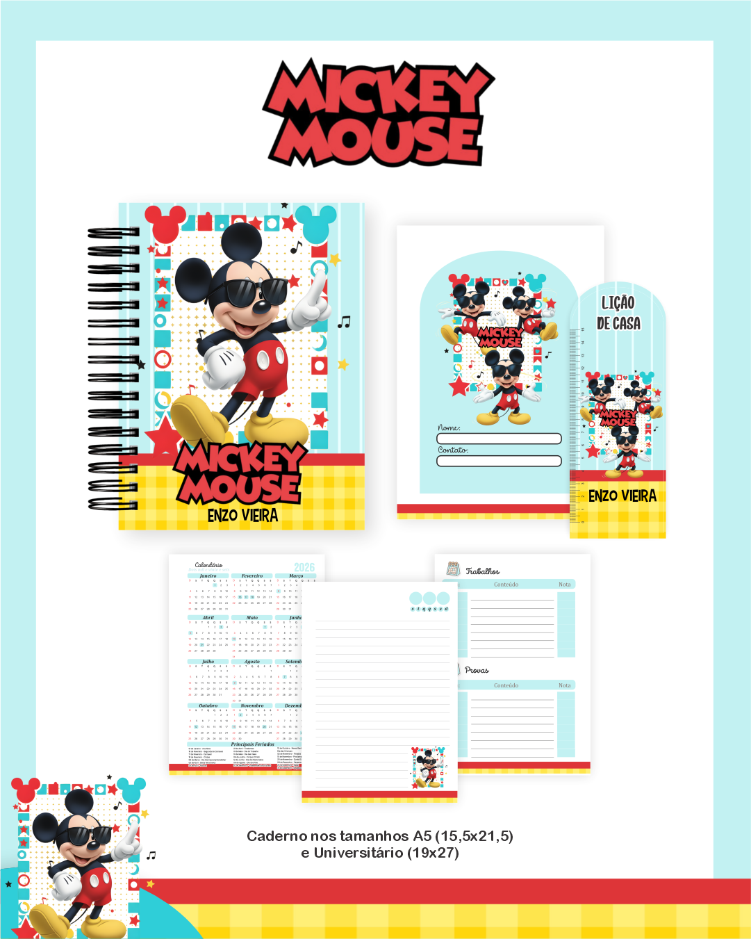 Arquivo Encadernação Escolar 2026 Mickey Mouse 5
