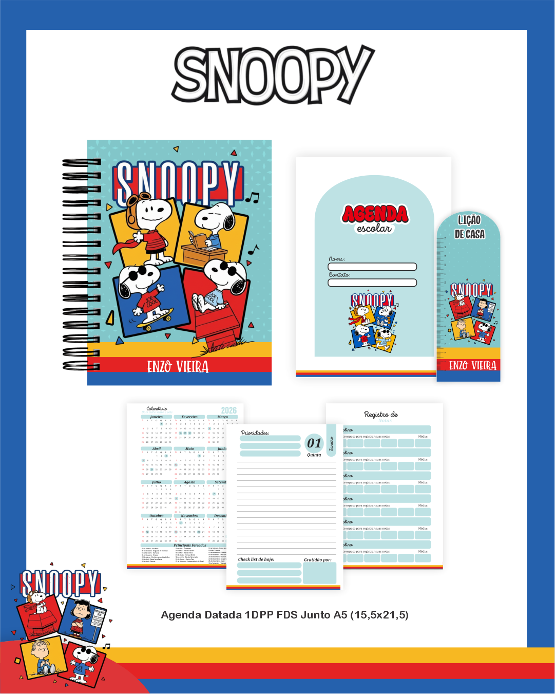 Arquivo Encadernação Escolar 2026 Snoopy 2