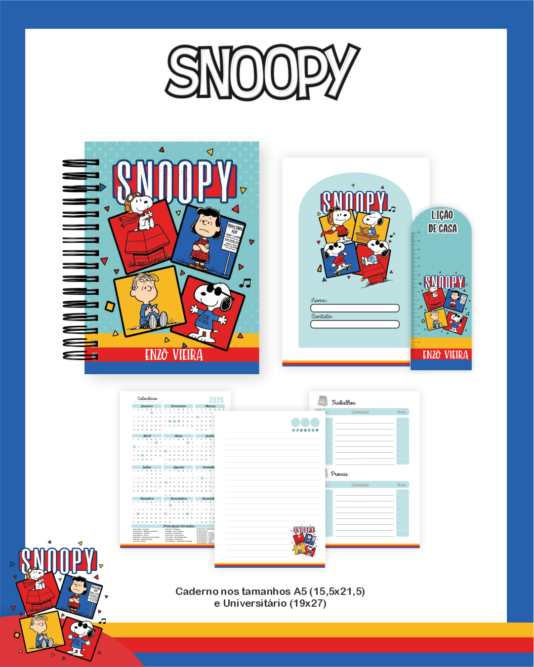 Arquivo Encadernação Escolar 2026 Snoopy 3