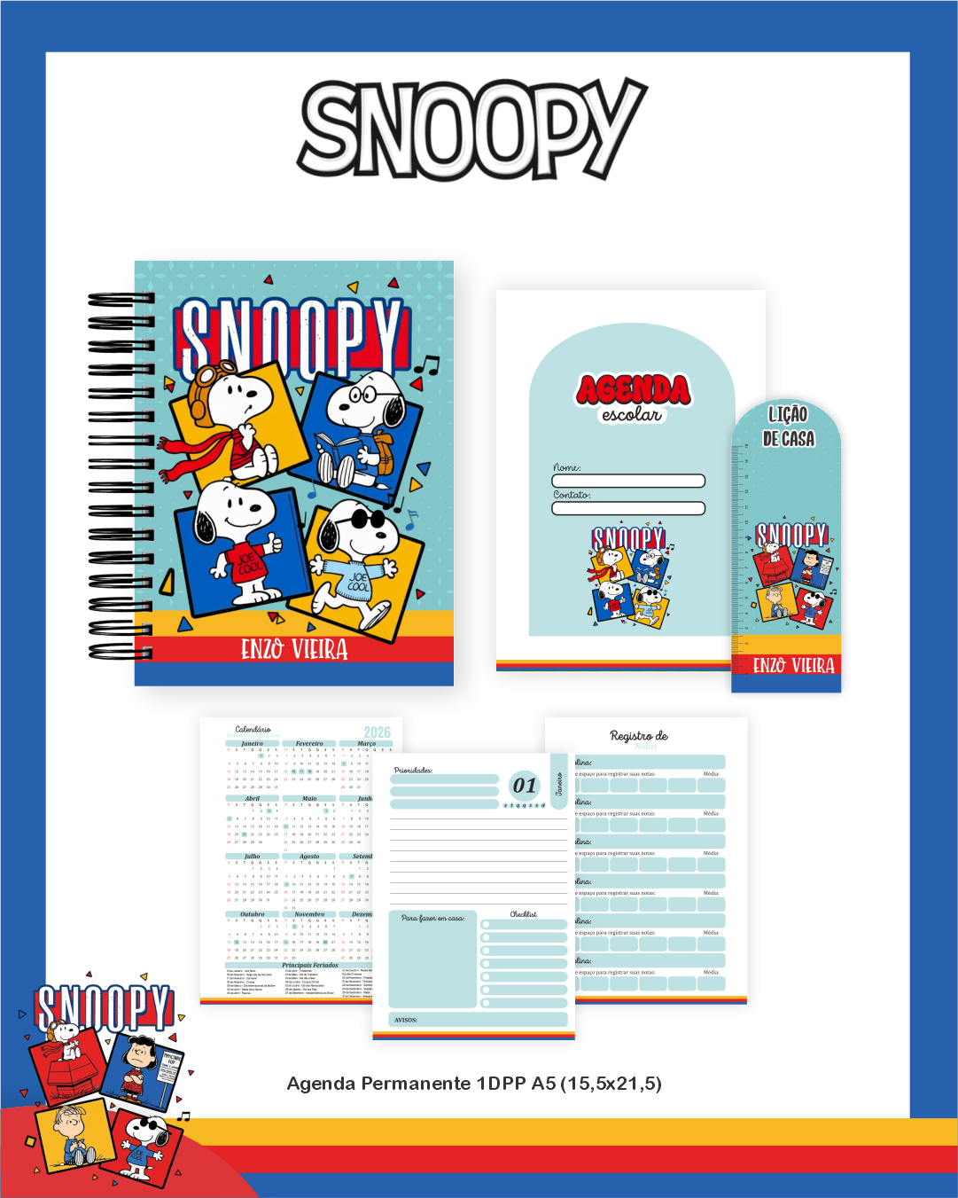 Arquivo Encadernação Escolar 2026 Snoopy 5