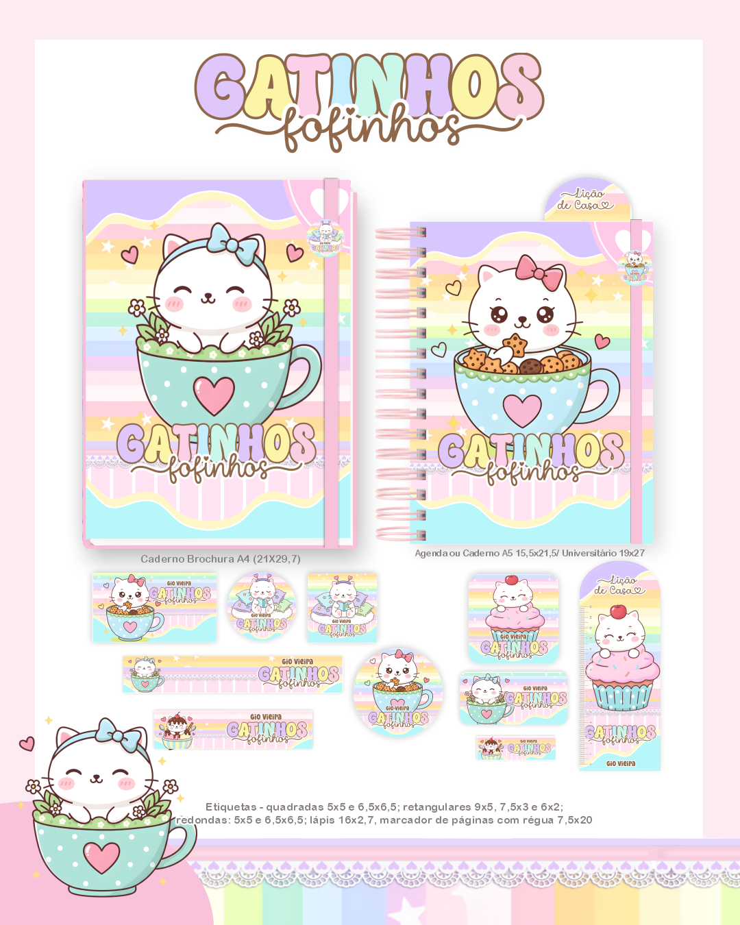 Arquivo Encadernação Escolar 2026 Gatinhos 5
