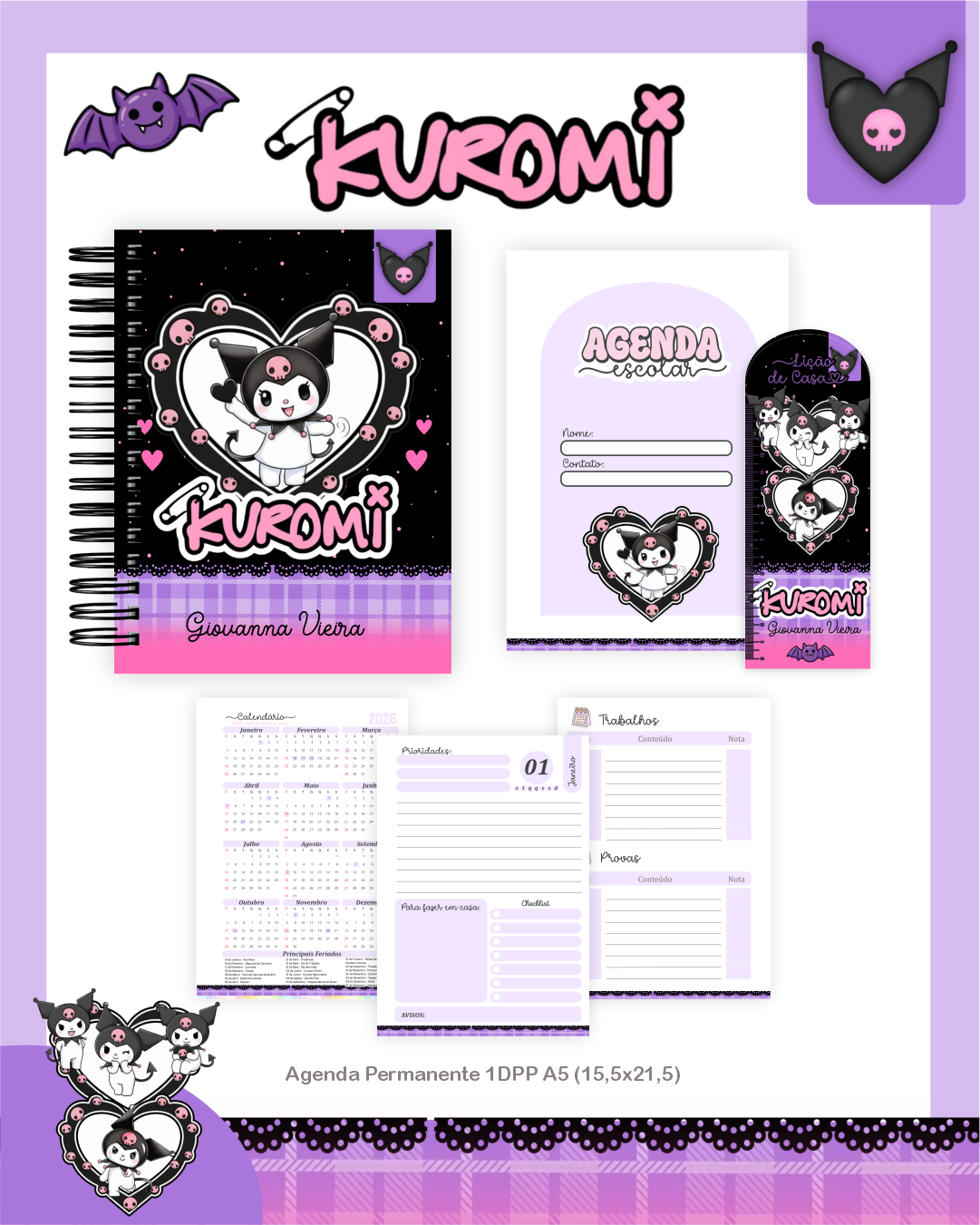 Arquivo Encadernação Escolar 2026 Kuromi 2