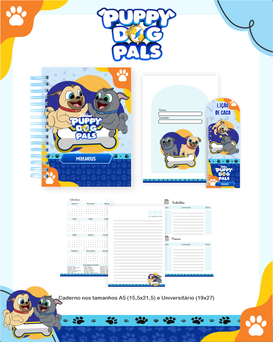 Arquivo Encadernação Escolar 2026 Puppy Dog 2