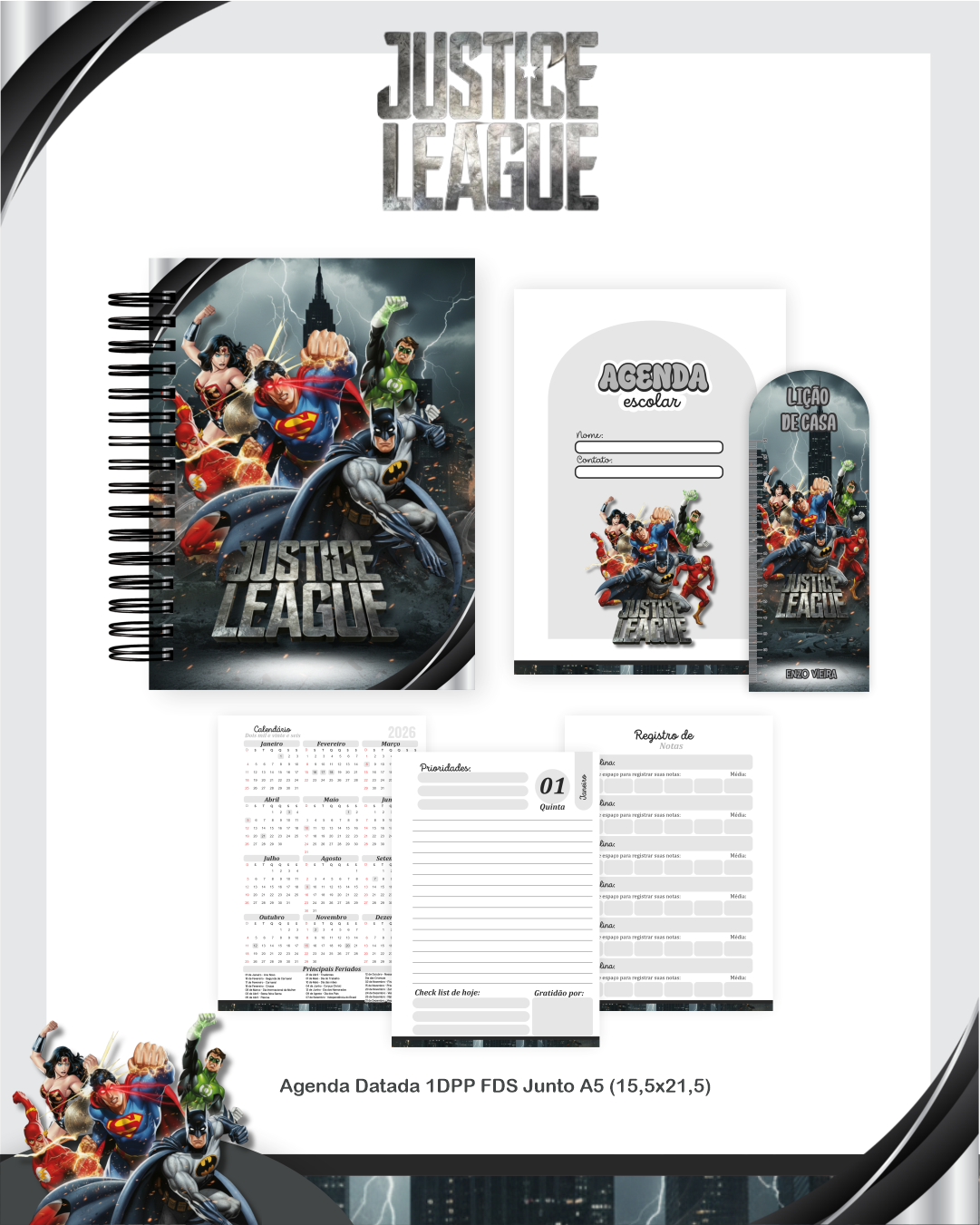 Arquivo Encadernação Escolar 2026 Liga da Justiça 2