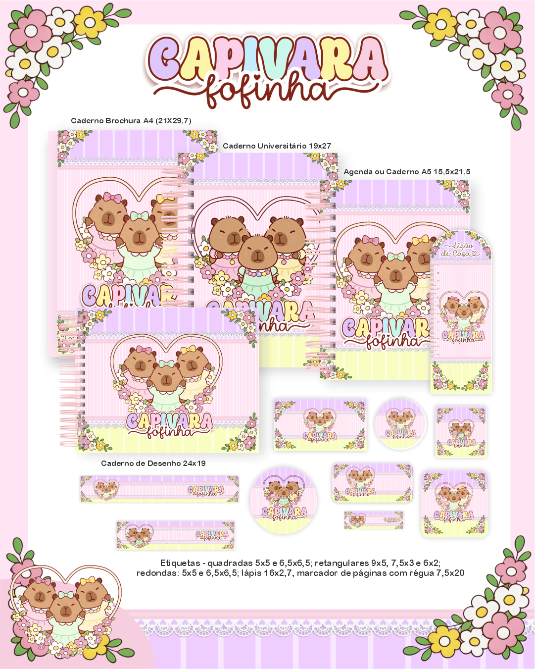 Arquivo Encadernação Escolar 2026 Capivaras Fofinhas 1