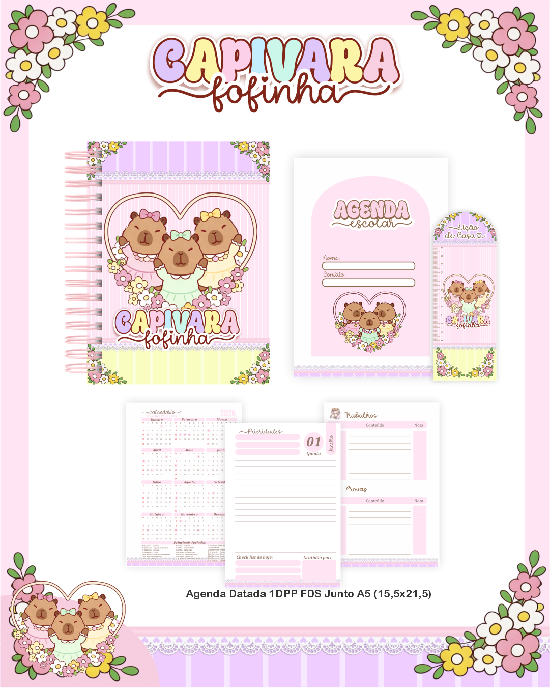 Arquivo Encadernação Escolar 2026 Capivaras Fofinhas 2