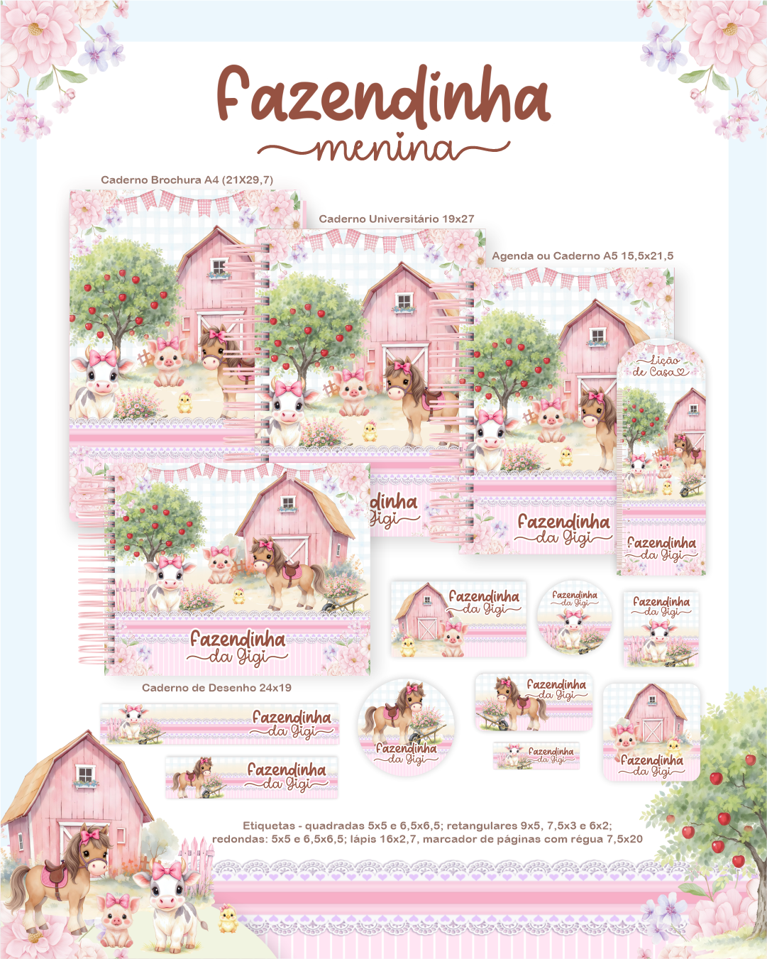 Arquivo Encadernação Escolar 2026 Fazendinha Menina 1