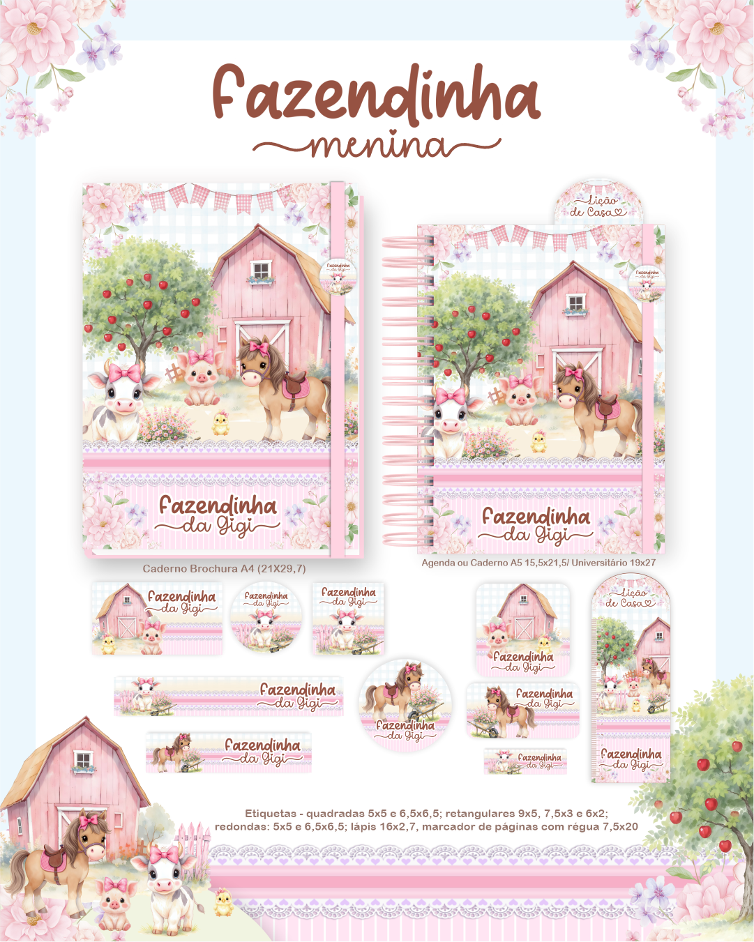 Arquivo Encadernação Escolar 2026 Fazendinha Menina 4