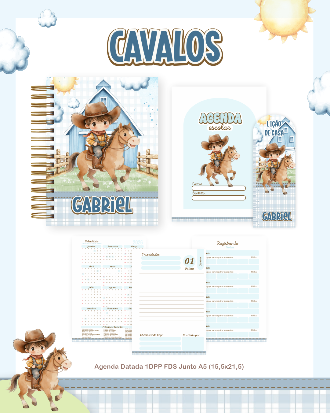 Arquivo Encadernação Escolar 2026 Cavalos 4