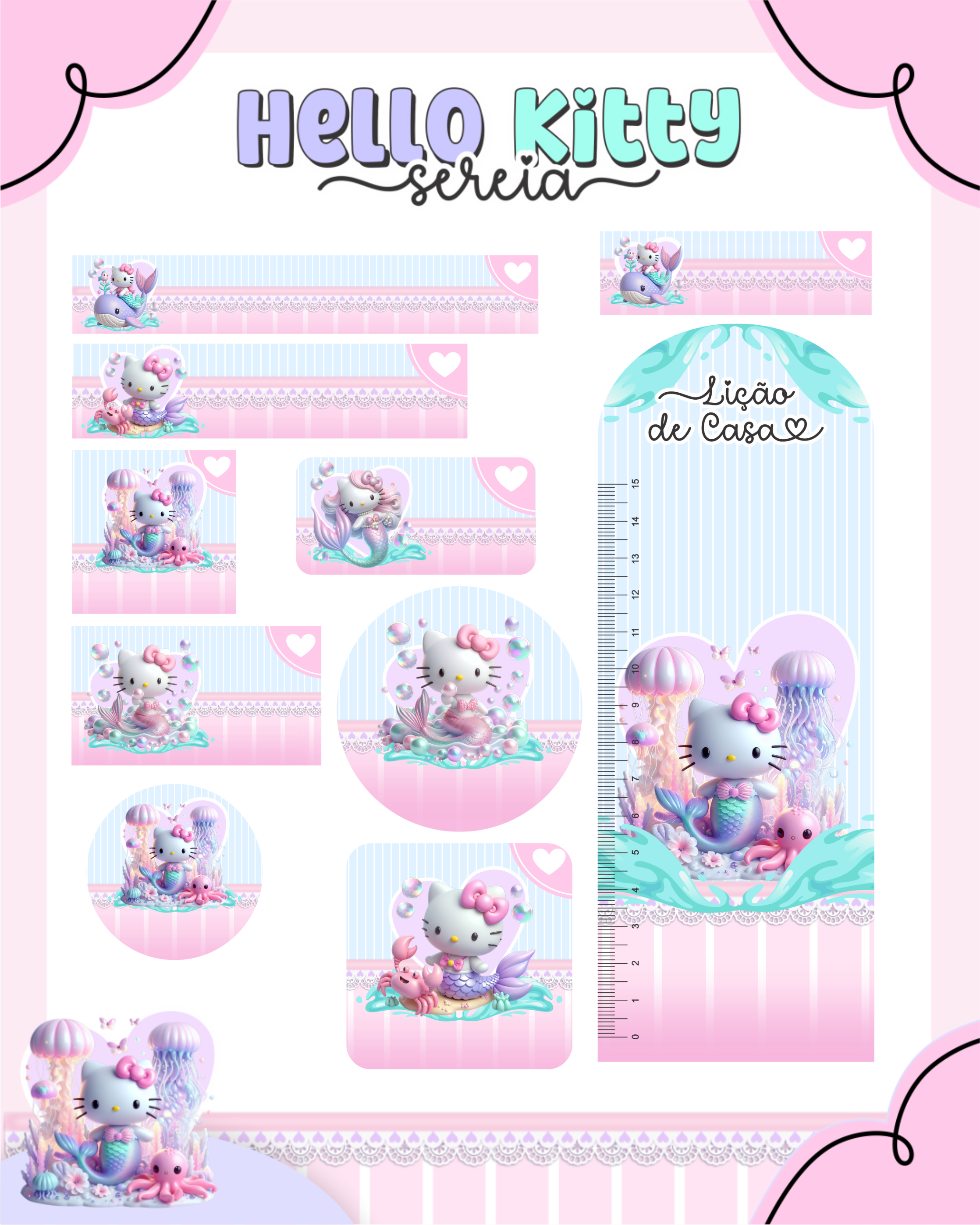 Arquivo Etiqueta Escolar Hello Kitty Sereia  1