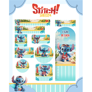Arquivo Etiqueta Escolar Stitch Surfista