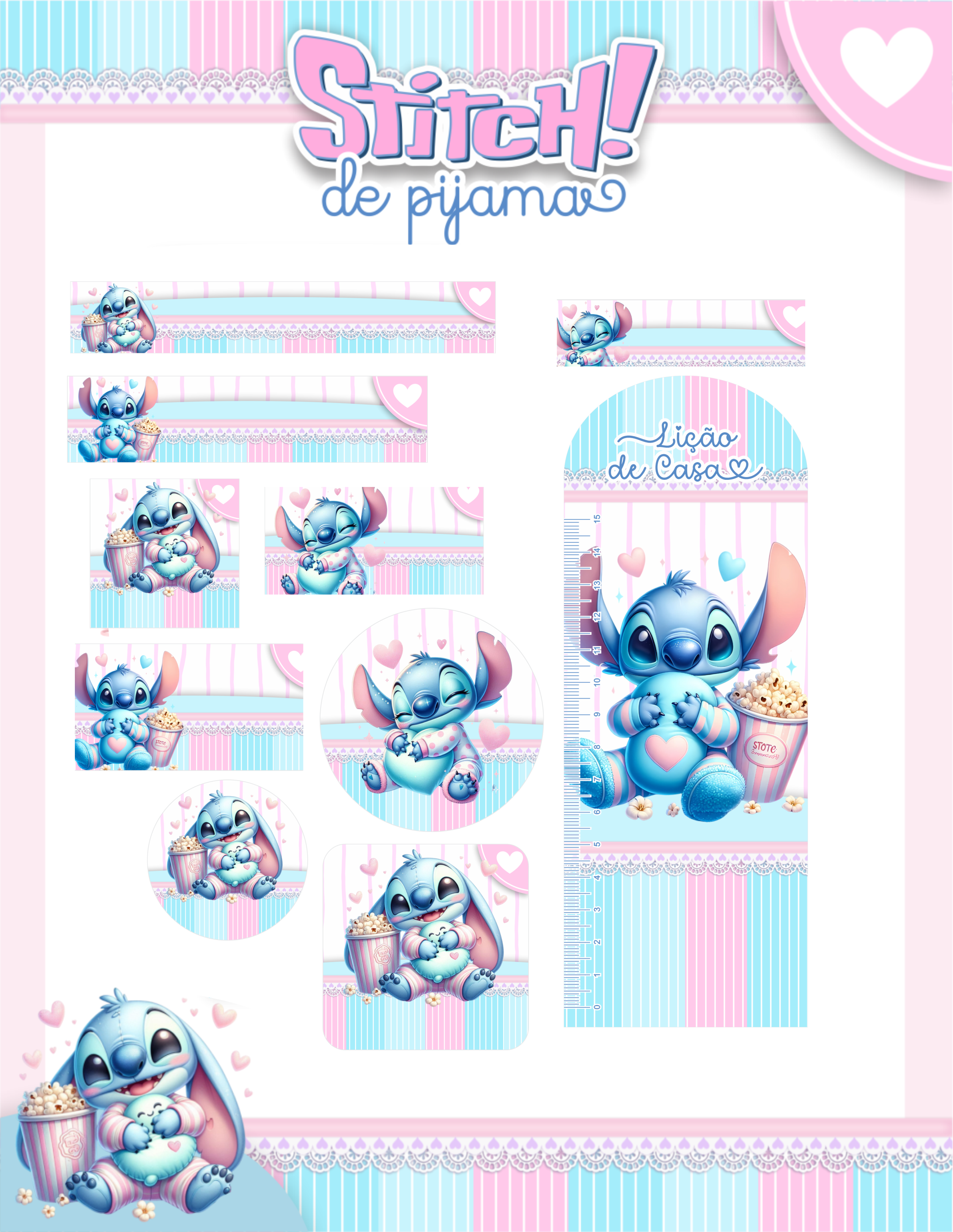 Arquivo Etiqueta Escolar Stitch de Pijama 1