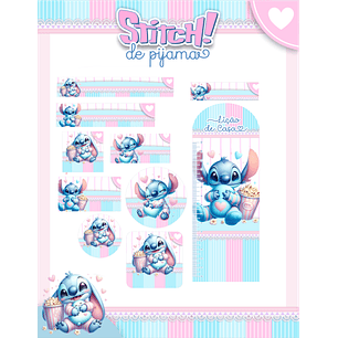 Arquivo Etiqueta Escolar Stitch de Pijama