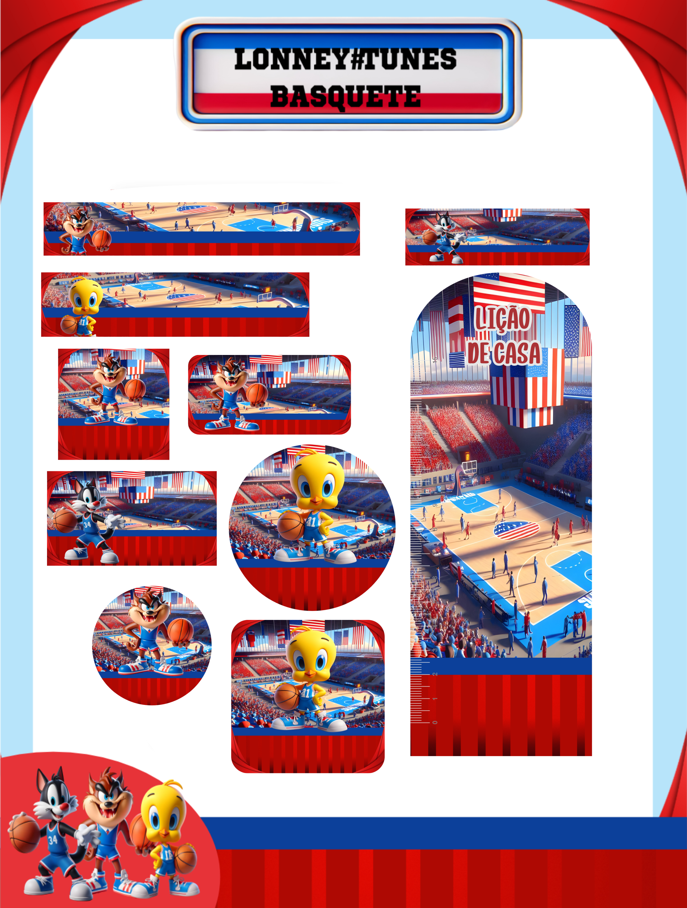Arquivo Etiqueta Escolar Lonney Tunes Basquete 1