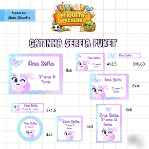Arquivo Etiqueta Escolar Gatinha Sereia 