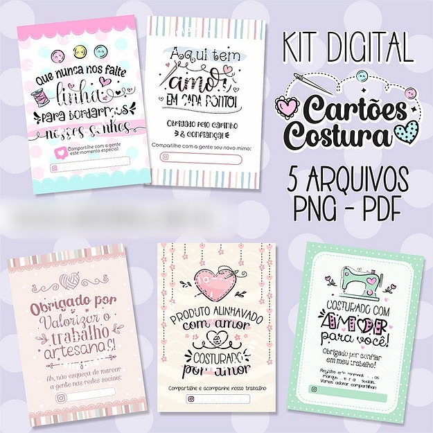 Arquivo Kit Digital Cartões Costura 1