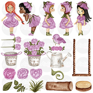 Arquivo Kit Digital Jardim Mágico Rosa Lilás