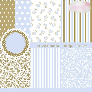 Arquivo Kit Digital Azul Dourado 