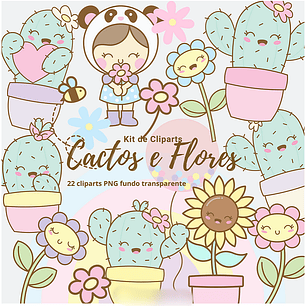 Arquivo Kit Digital Cactos e Flores 