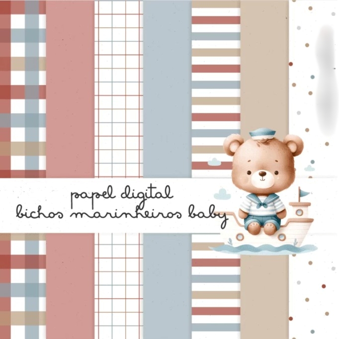 Arquivo Kit Digital Papel Bichos Marinheiros baby 1