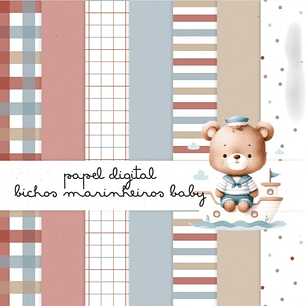 Arquivo Kit Digital Papel Bichos Marinheiros baby