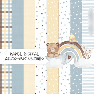 Arquivo Kit Digital Papel Arco Íris Ursinho 
