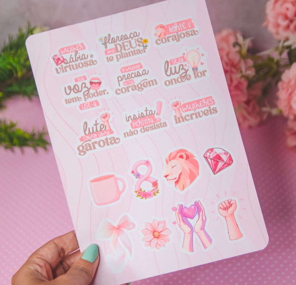 Arquivo Dia da Mulher Cartela de Adesivos  1