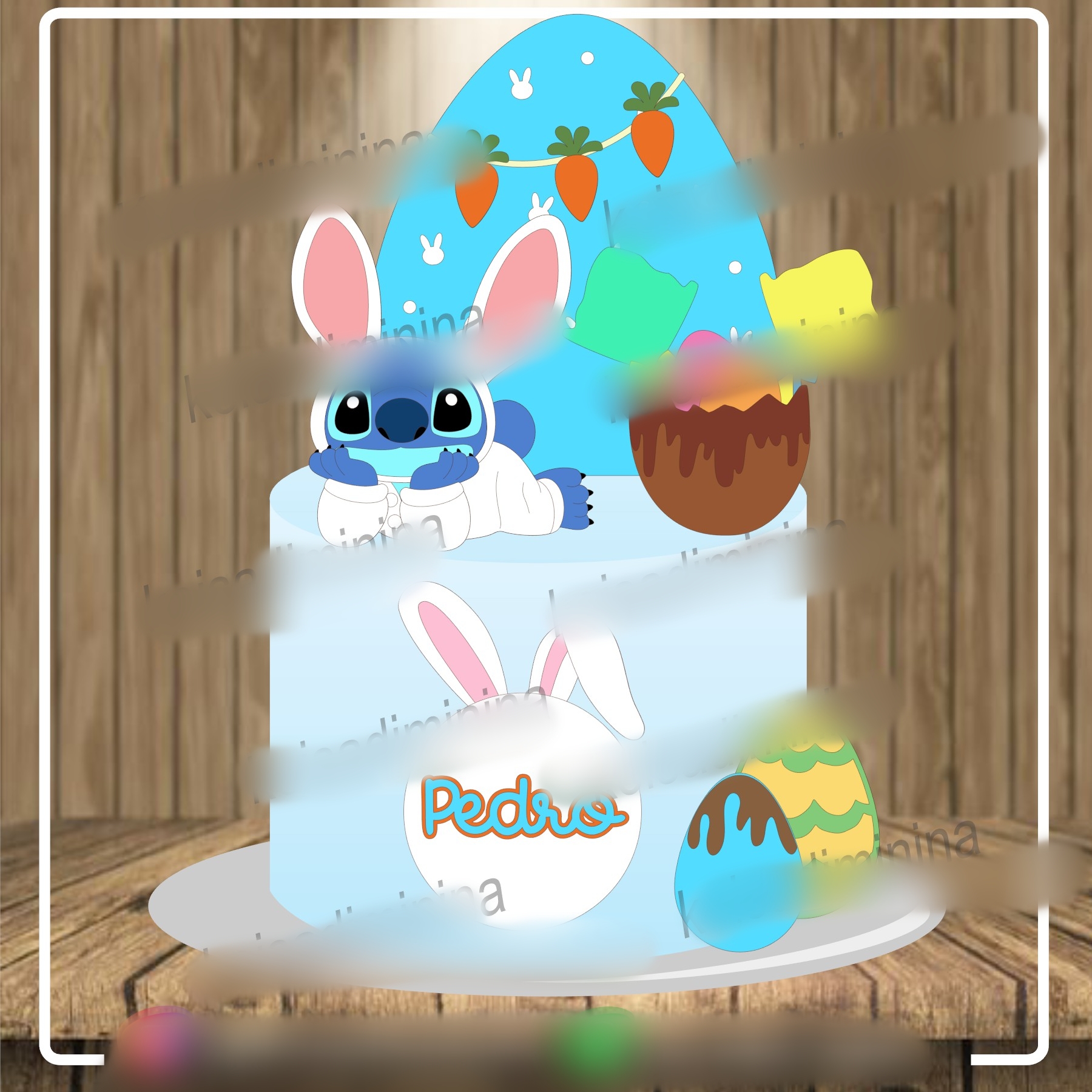 Arquivo Páscoa Topo de Bolo Stitch com Fantasia de Coelho  1