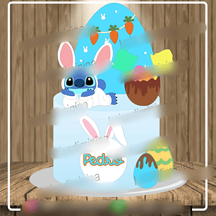 Arquivo Páscoa Topo de Bolo Stitch com Fantasia de Coelho 