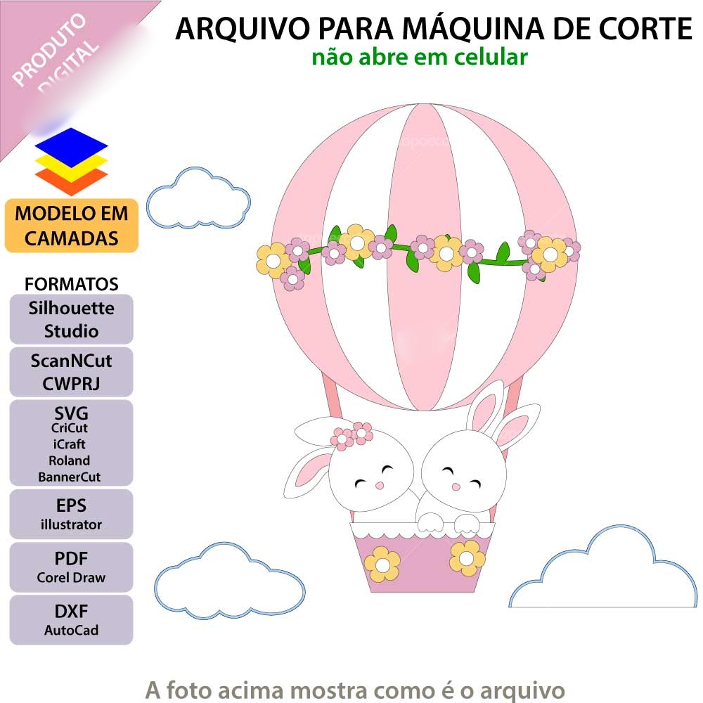 Arquivo Páscoa Topo de Bolo Coelhinhos no Balão  1