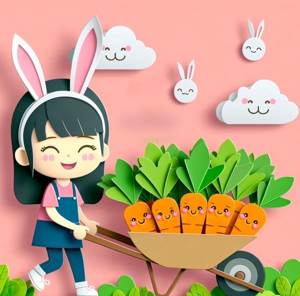 Arquivo Páscoa Topo de Bolo Menina Com Carrinho de Cenouras 1