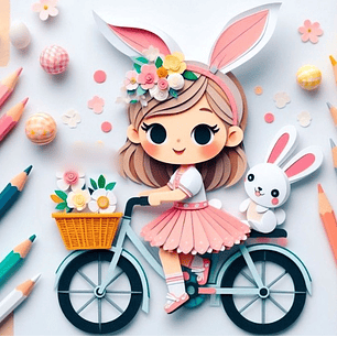 Arquivo Páscoa Topo de Bolo Menina e Coelho na Bicicleta 